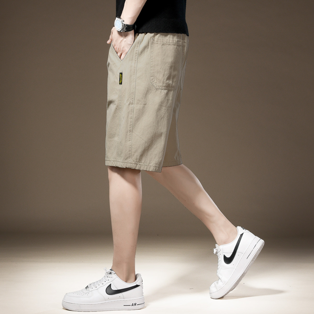 夏季薄款纯色休闲短裤男高端外穿五六分裤子纯棉直筒运动沙滩裤男