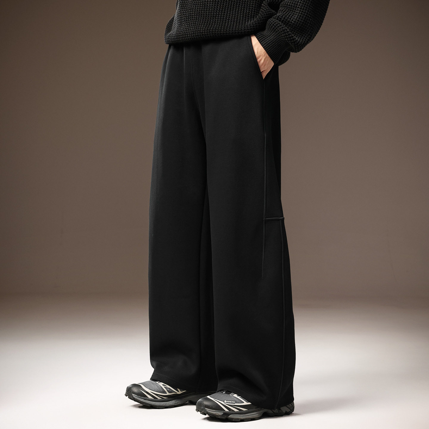 高端美式垂感运动卫裤男秋季重磅香蕉宽松直筒阔腿弯刀休闲裤子男