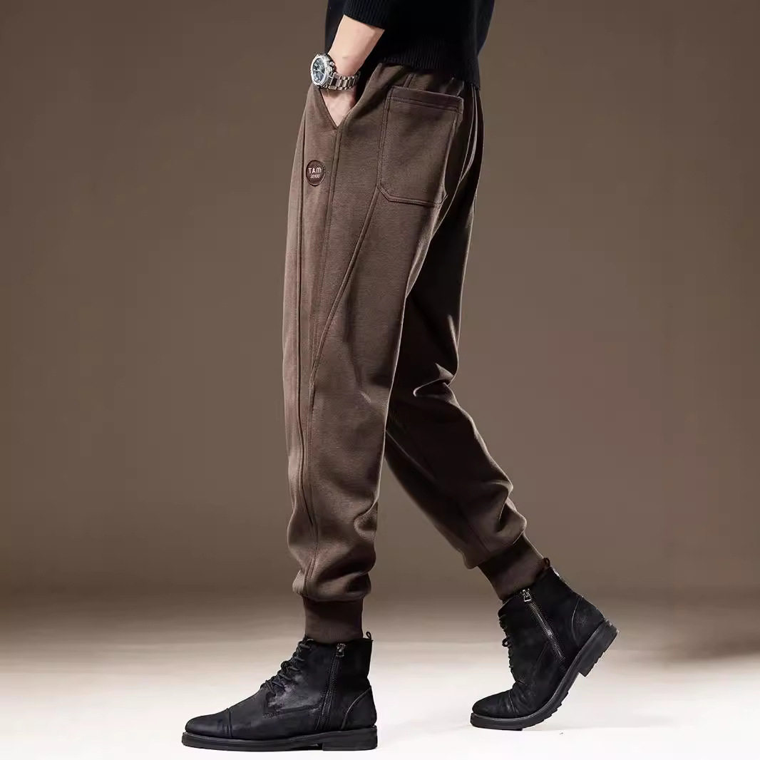 高端美式复古束脚卫裤男重磅宽松大码秋季新款潮流弹力运动休闲裤