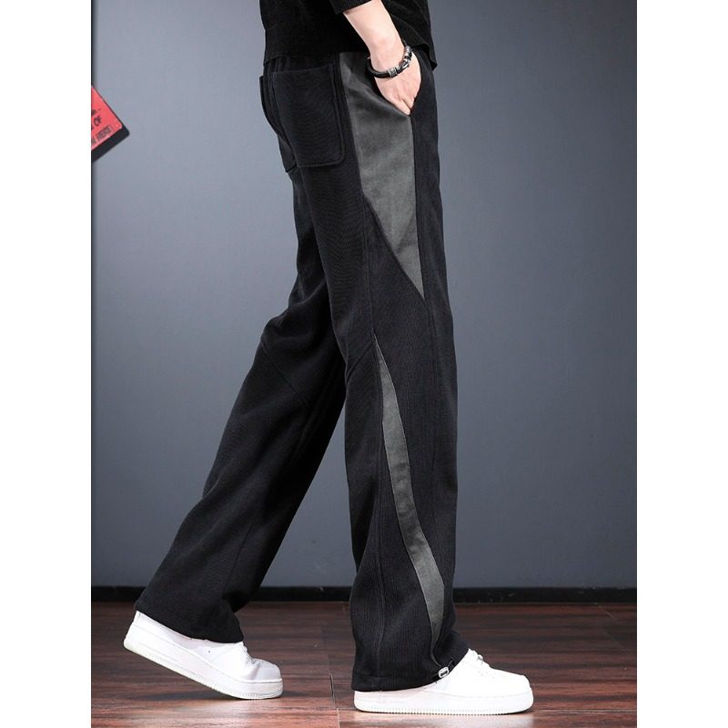 拼接设计感休闲裤男秋冬款宽松直筒长裤高端灯芯绒加绒运动卫裤潮