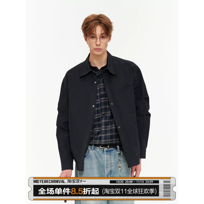 【假两件】美式复古格子拼接衬衫