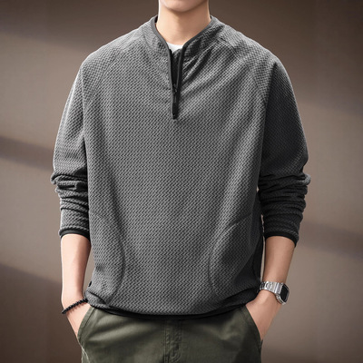 高端美式复古波浪纹长袖T恤男士