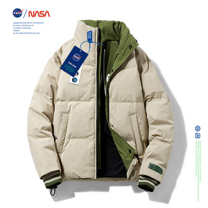 NASA联名冬季羽绒服男立领复古日系2023年白鸭绒外套情侣保暖棉袄