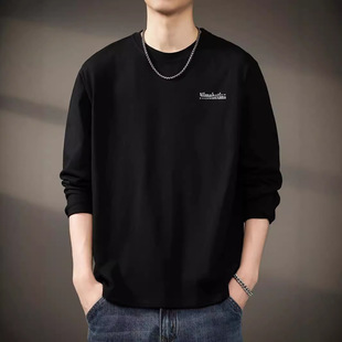 高级感亲肤新疆棉长袖T恤男士秋季重磅印花纯棉内搭打底衫卫衣男