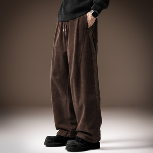 宽松直筒阔腿老爹弯刀裤 高端美式 秋季 休闲裤 重磅慵懒风灯芯绒男士