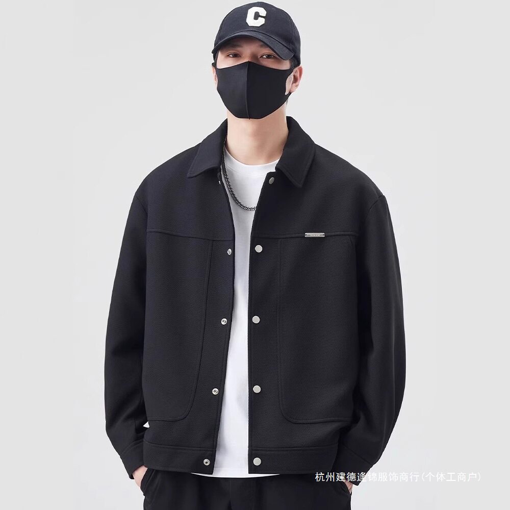 翻领外套男春秋季2026新款纯色极简潮百搭行政夹克男士冬装棉衣服