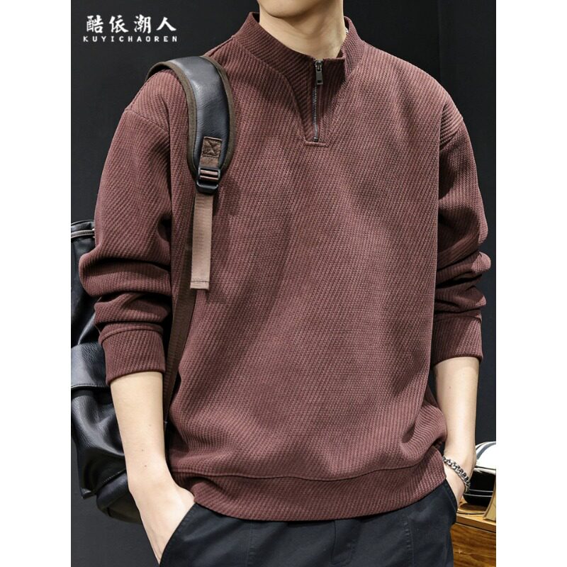 高端纹理感半高领拉链卫衣男秋冬款加绒衣服2025新款重磅潮牌大码