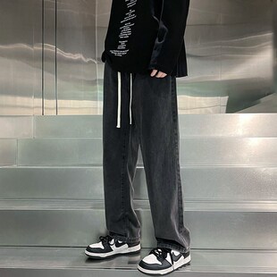 黑色牛仔裤男新款男裤休闲裤子男生美式男款宽松春秋直筒裤长裤