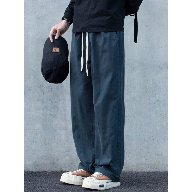 日系复古纯棉休闲工装裤男款春季2026新款美式宽松阔腿直筒长裤子