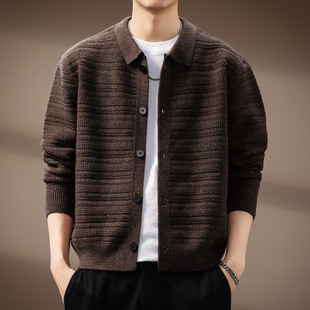 高端美式复古开衫翻领毛衣男秋季新款潮牌宽松休闲慵懒风针织外套