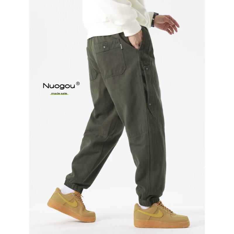 美式重磅工装裤男士春秋季宽松休闲长裤加绒加厚纯棉束脚裤子男款