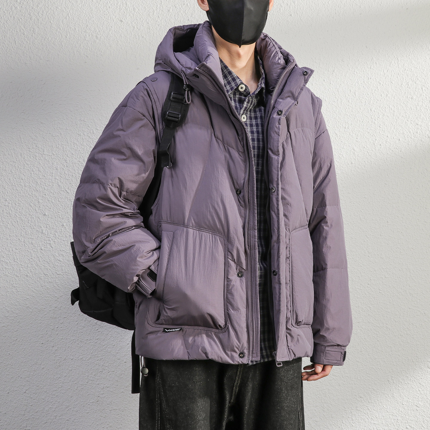 高充高蓬松紫色羽绒服男士2025
