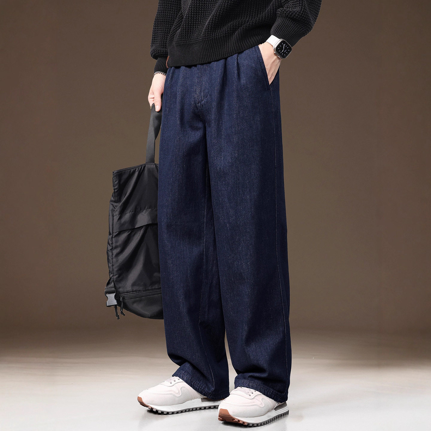 高端美式高街原色垂感牛仔裤男2025秋季新款宽松直筒阔腿休闲裤子