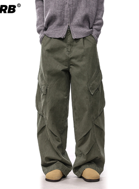 RHRB美式复古军绿色工装裤男款春秋宽松休闲直筒美式复古裤子夏季