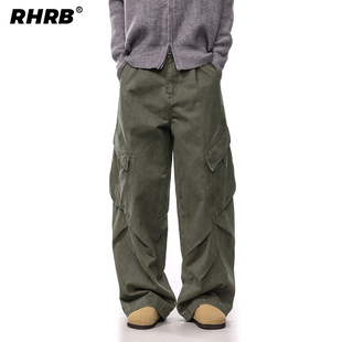 RHRB美式复古军绿色工装裤男款春秋宽松休闲直筒美式复古裤子夏季