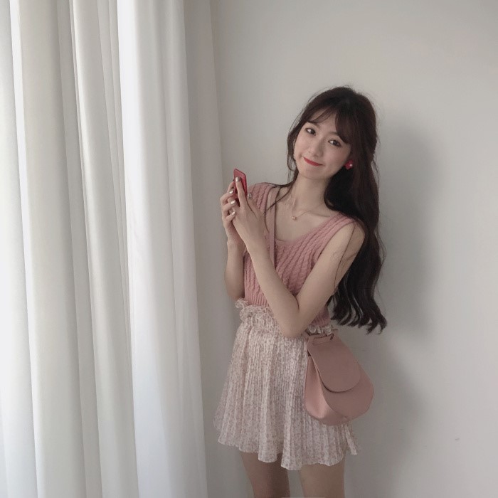 扑啦啦韩风木耳边高腰碎花半身裙夏显瘦百褶裙短裙针织无袖背心女|ruв категории Женская одежда, юбка - от Buy2taobao.com для оказания профессиональной услуги покупки агента Taobao