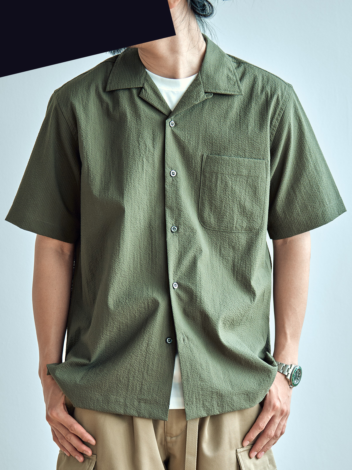 老芬staph日本进口泡泡棉面料棉质短袖衬衣夏威夷衬衫aloha shirt