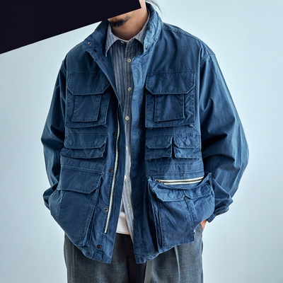 老芬staph日本进口面料蓝染暗格13袋夹克外套indigo field Jacket