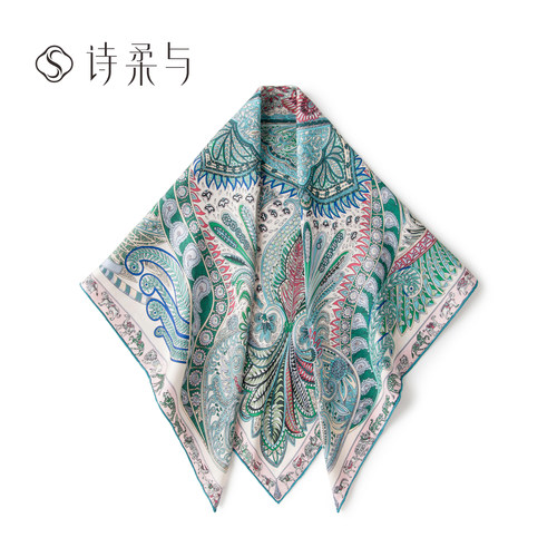 秋季新款女士双面提花桑蚕丝大方巾文艺潮流桑蚕丝薄款大披肩真丝