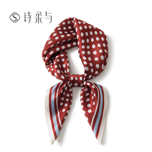 通勤日常百搭衬衫 桑蚕丝小方巾 配饰头巾飘带女 撞色波点领巾 经典