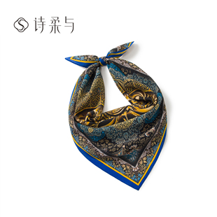 通勤百搭腰果花女士丝巾真丝方巾桑蚕丝双绉缎高级感装 饰领巾
