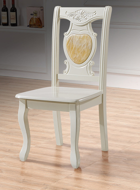 欧式椅子靠背凳家用中式橡木雕花餐桌椅现代简约餐厅白色实木餐椅