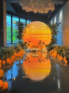 上海婚庆道具租赁发光月亮落日夕阳月球婚礼灯箱装饰背景摆件舞台
