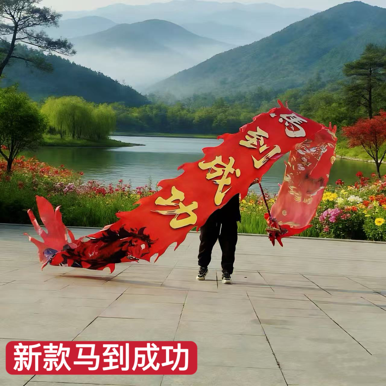 广场舞中老年人男女中国健身龙甩彩带塑料钢架龙头表演道具