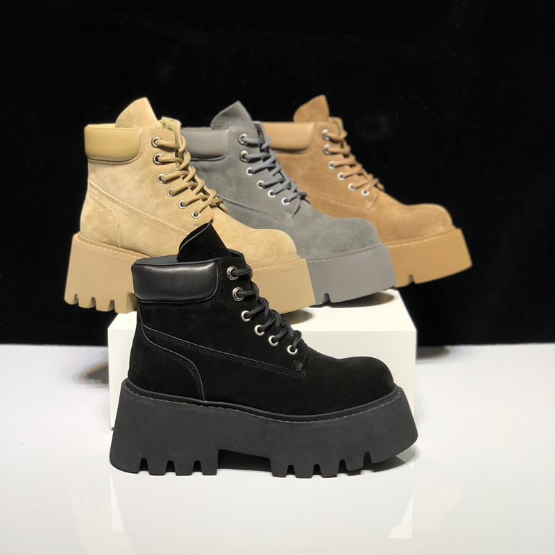 2025秋冬新款真皮厚底马丁靴女增高7cm小个子短靴休闲系带工装靴