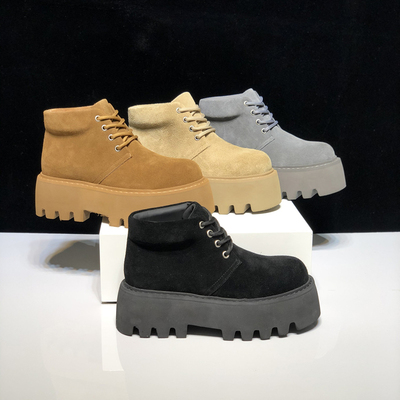 冬季加绒增高磨砂牛皮马丁靴女潮