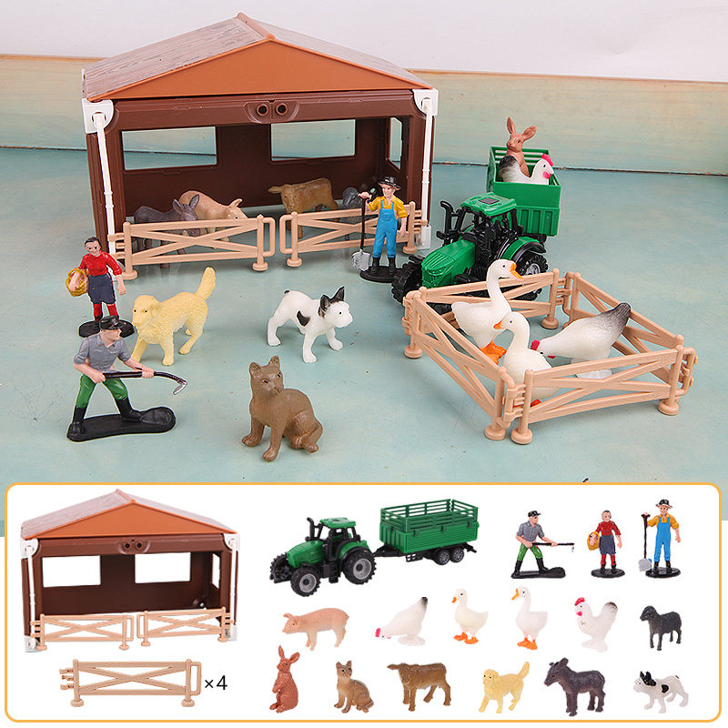 仿真人物造型摆件 手工DIY农场工具塑料人偶围栏石头模型儿童玩具