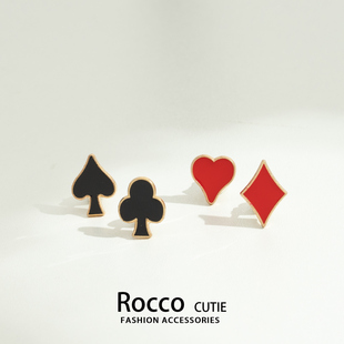 黑桃红桃梅花方片扑克牌胸针摩登新款创意领花袖扣小领针配饰徽章