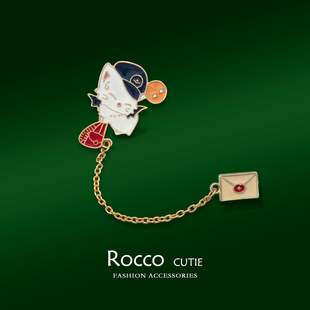 卡通动物猫咪信封链条胸针女款衣服情侣学生别针徽章小众包包配饰