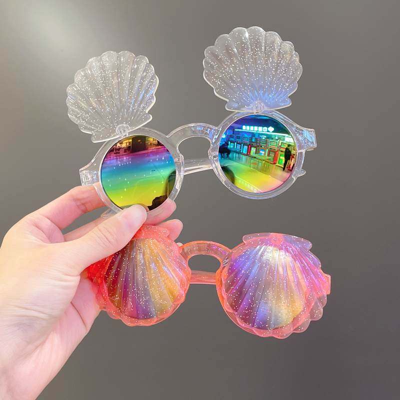 儿童太阳镜女童彩色沙滩贝壳防晒墨镜男童个性翻盖眼镜宝宝遮阳镜