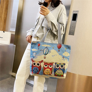 大容量包包女生通勤外出帆布包卡通文艺宝爸妈带娃收纳包带拉链