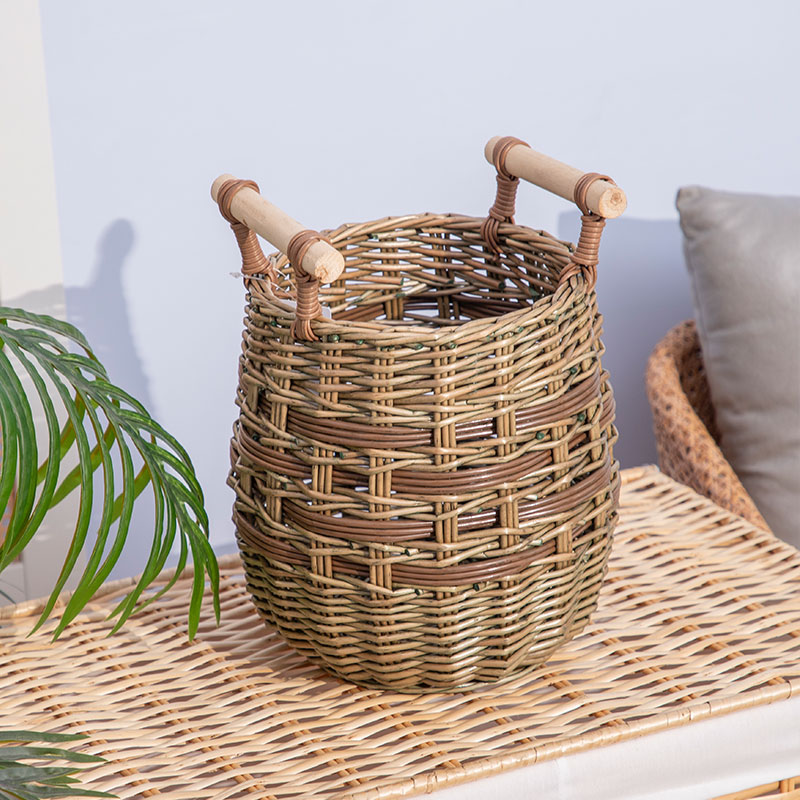 金柳家居圆形脏衣篮带双木把手