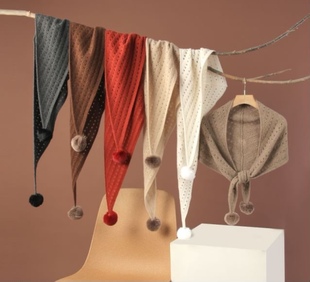 【绒之范】纯山羊绒兔毛球三角围巾披肩女亲子围脖厚实 造型装饰