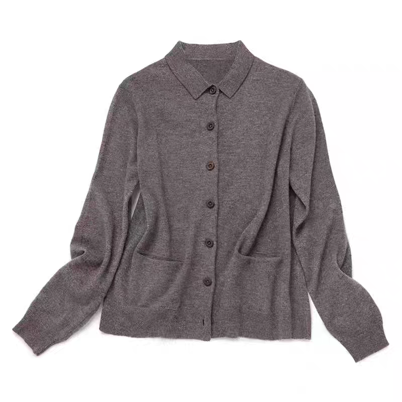 内蒙高货十二个月 小polo领山羊绒针织开衫女外套 系扣双兜 文艺