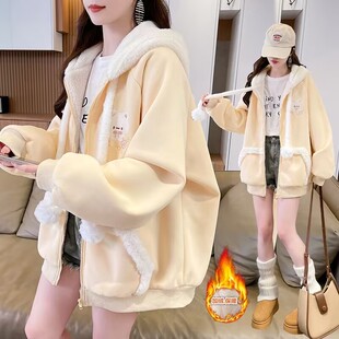 女童外套2026新款今年流行爆款甜美可爱风高级感连帽卫衣拉链开衫