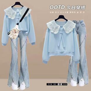 女童春装套装2026新款春秋中大童网红穿搭时尚Polo领卫衣女孩两件