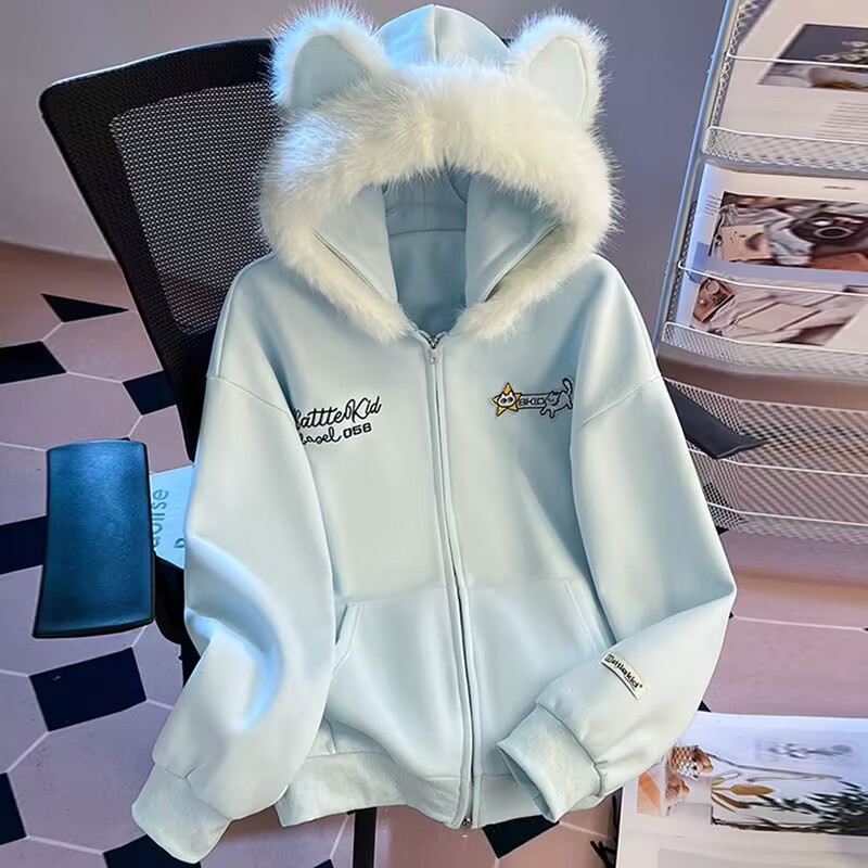 女童外套2025新款可爱猫耳朵毛领