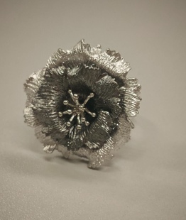 意大利小仙女银饰925银手工拉丝立体山茶花戒指