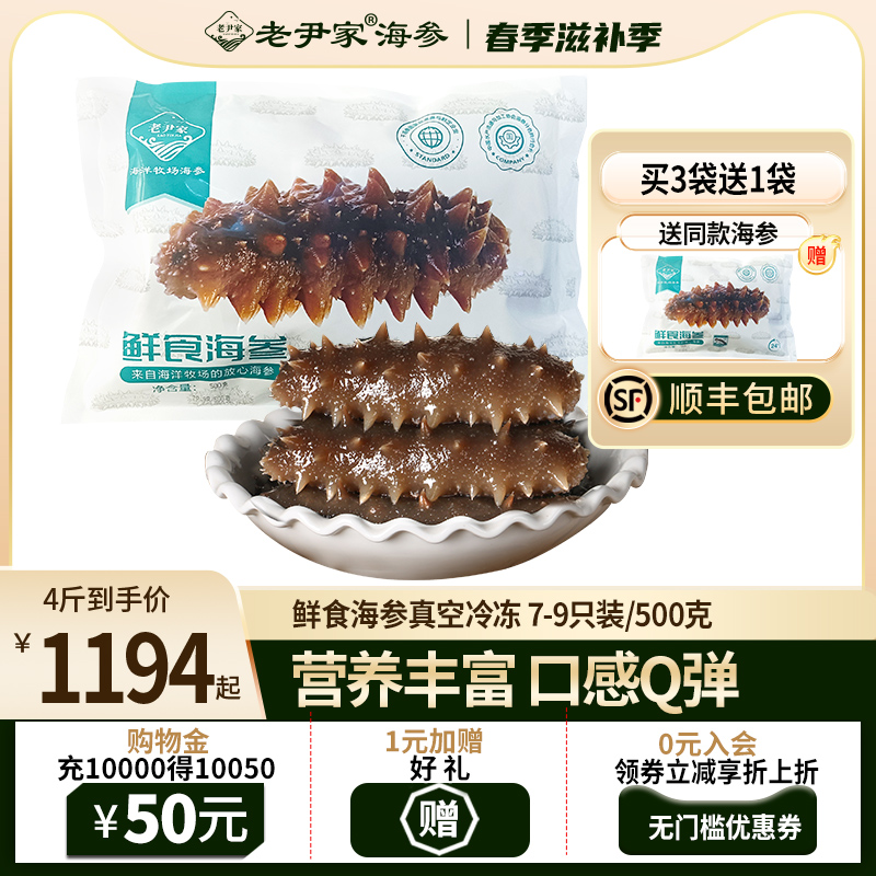 老尹家鲜食海参500g固形物75%以上 7-9只 500g