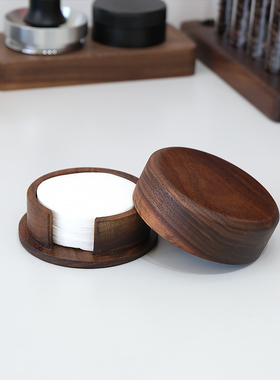 意式咖啡萃取过滤纸收纳盒胡桃木实木防尘收纳底座58/53/51mm通用