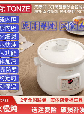 天际紫砂电炖锅1-2-3-5人智能煮粥煲汤BB辅食陶瓷炖锅文火慢炖