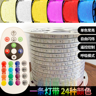 led七彩色变色灯带220V市政三色家用遥控节日氛围户外防水rgb灯条
