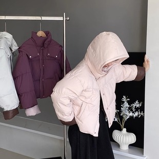 乌梅子酱连帽90白鸭绒羽绒服外套女冬季新款小个子加厚短款面包服