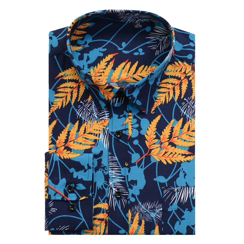 夏威夷沙滩花衬衫长袖男士宽松大码宽松港风复古痞帅衬衣外套男装
