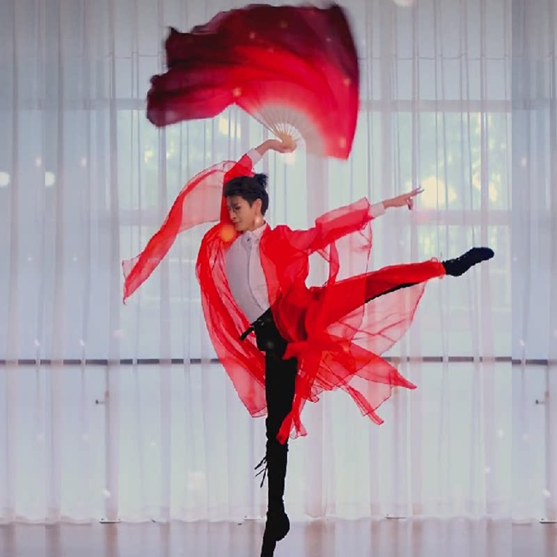 万疆演出服红色中国风舞蹈服身韵纱衣长款开衫古典舞练功服女飘逸