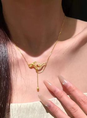 新中式国潮风灵蛇缠绕平安扣项链女百搭独特精致轻奢锁骨链